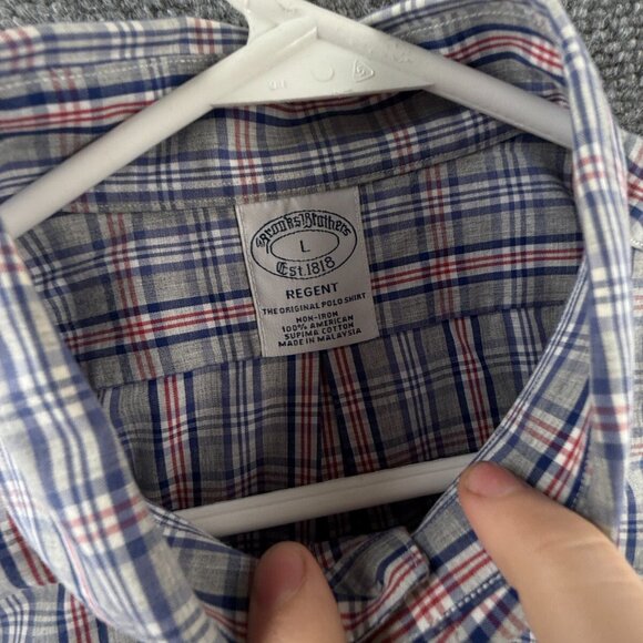 Brooks Brothers Large Regent Gray Red Plaid Button Up Shirt Long Sleeve Supima - Picture 8 of 12